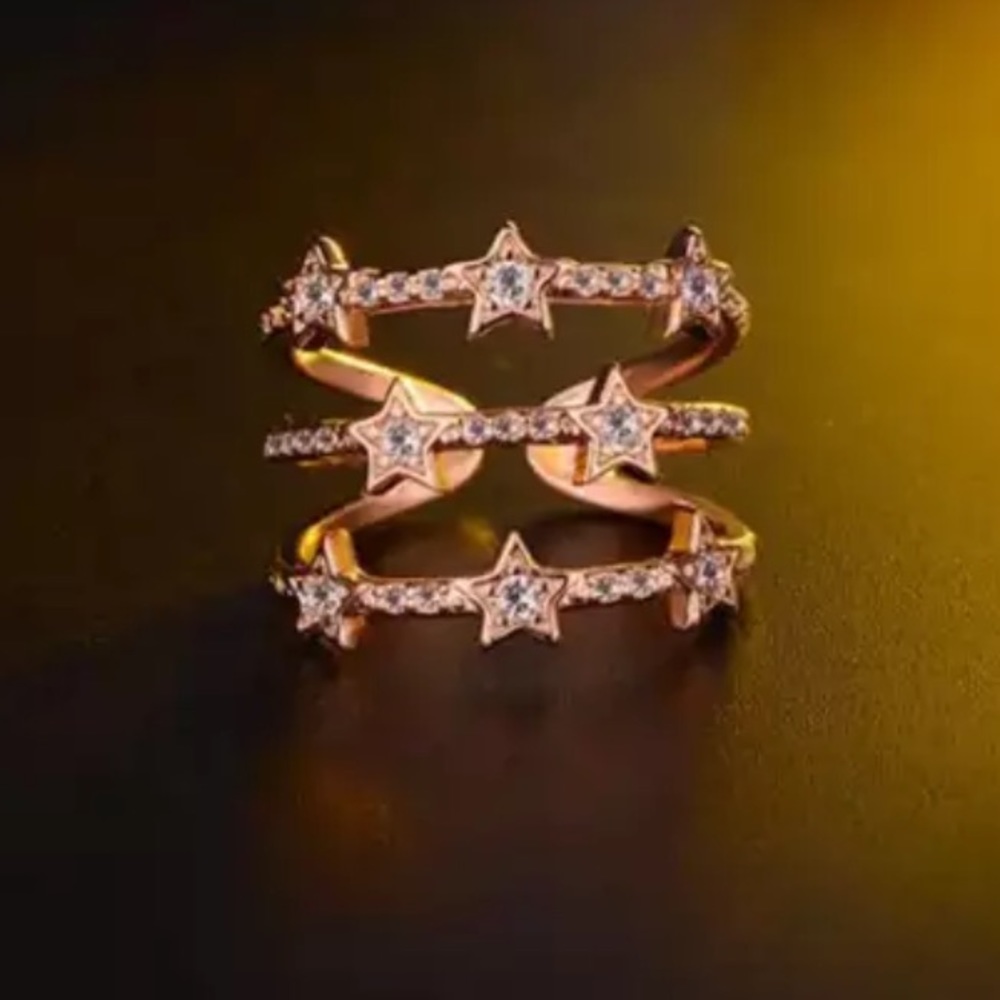 NEW 18K ROSE GOLD DIAMOND MULTI LAYER RING - Picture 3 of 7